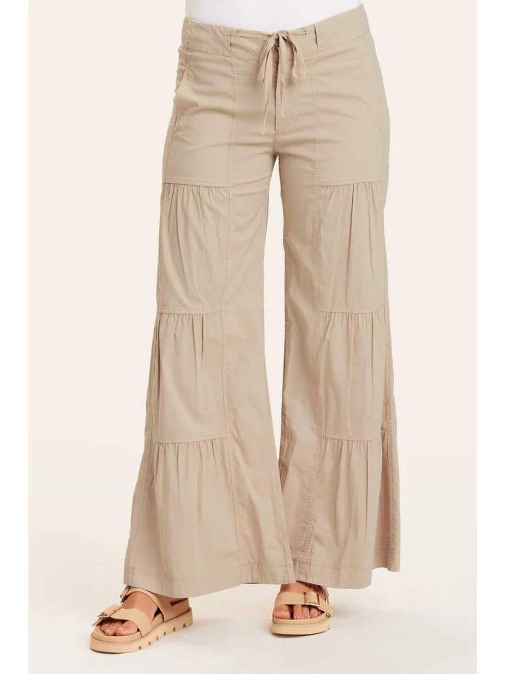 XCVI Women's Sand/Khaki Drawstring Terraced Wide Leg Pants